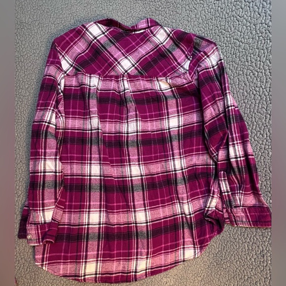 Gap Flannel Long Sleeve Button Up Blouse Womens Size XL Pink And White - Picture 6 of 9